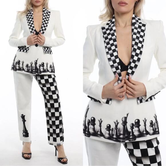 Love McNicoll Celine Chess Black and White Checkered Blazer Size Medium - Picture 2 of 12